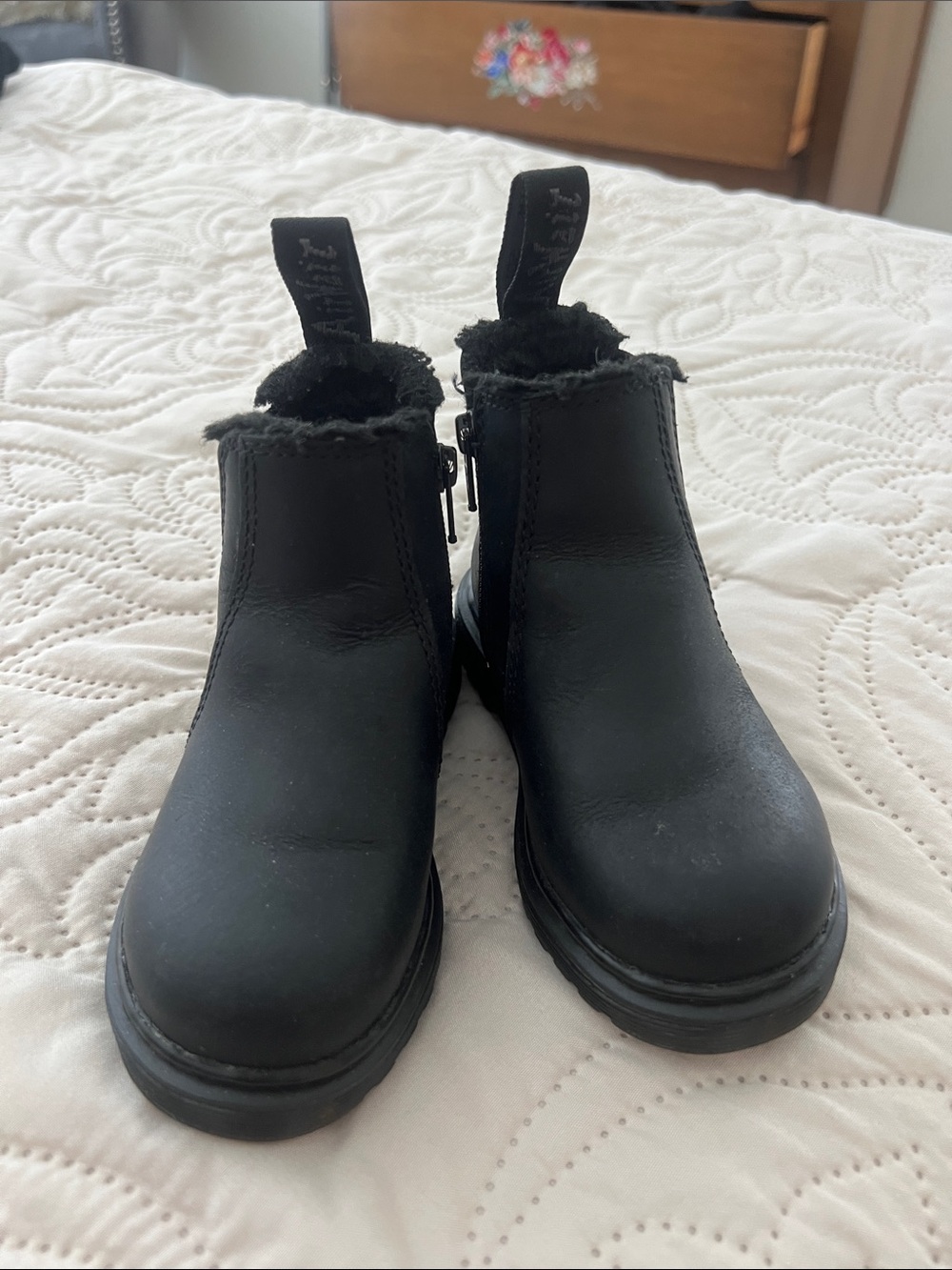 Dr. Martens Kids Black Leather Zip Ankle Boots